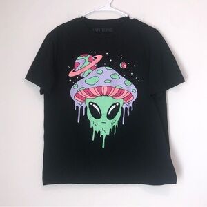 Mushroom Alien Melting Face Large Black T-shirt